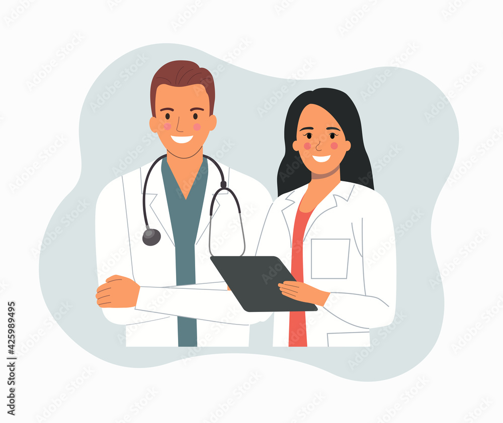 Doctors male and female isolated. Vector flat style cartoon illustration. Doctors male and female isolated. Vector flat style cartoon illustration.