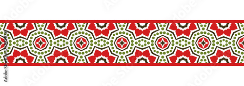 Border line seamless background. Decorative design seamless ornamental mosaic border pattern. Islamic, indian, arabic motifs. Abstract flower. Vector illustration