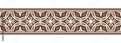 Border line seamless background. Decorative design seamless ornamental mosaic border pattern. Islamic, indian, arabic motifs. Abstract flower. Vector illustration
