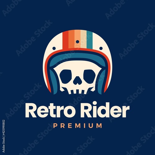 retro skull helmet rider motorcycle club logo vector icon illustration