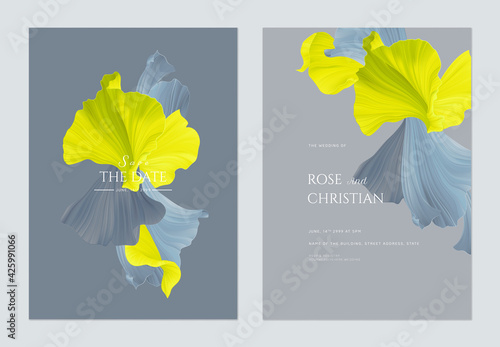 Wedding invitation card template design, abstract shapes in yellow and blue theme