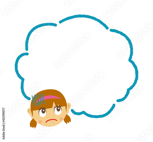 Girl’s face and speech bubble template illustration (unhappy, anxiety, impatient )