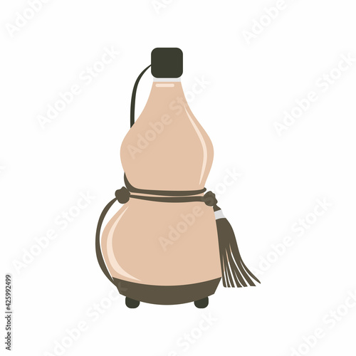 The calabash bottle flat cartoon icon. Lagenaria siceraria or bottle guard isolated on the white background. Asian alcohol container. Vector flat illustration for used as the utensil
