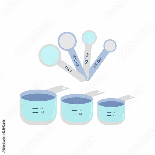 Measuring spoon and cup with various sizes. Kitchen tool flat design. Measuring spoons vector illustration symbol icon isolated on white background. Cooking utensils concept