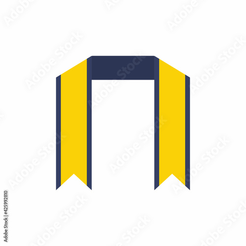 Graduation shawl icon flat style cartoon with color blue and yellow. The education concept isolated on white background. University graduates theme. Vector happy graduation 2021