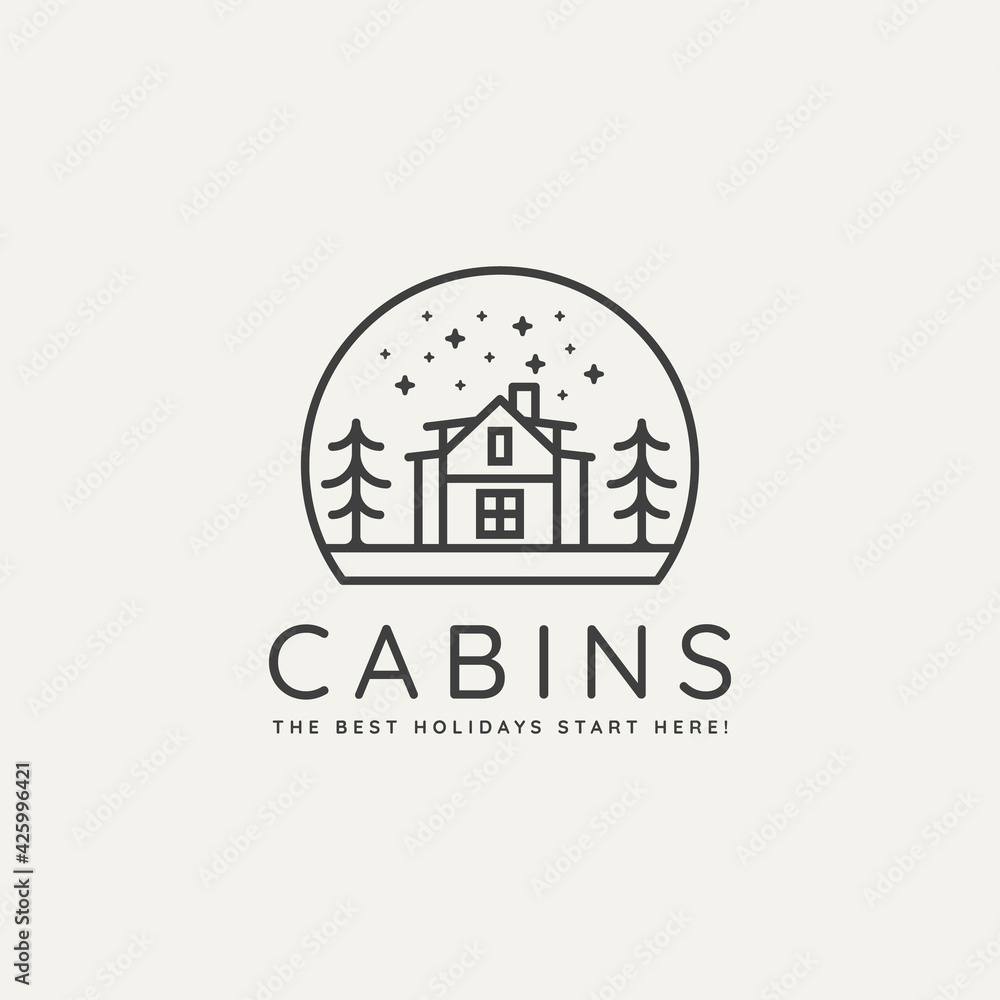 winter hotel cabin minimalist line art badge logo template vector illustration design. simple minimalist cottage, lodge, housing emblem logo icon concept winter hotel cabin minimalist line art badge logo template vector illustration design. simple minimalist cottage, lodge, housing emblem logo icon concept