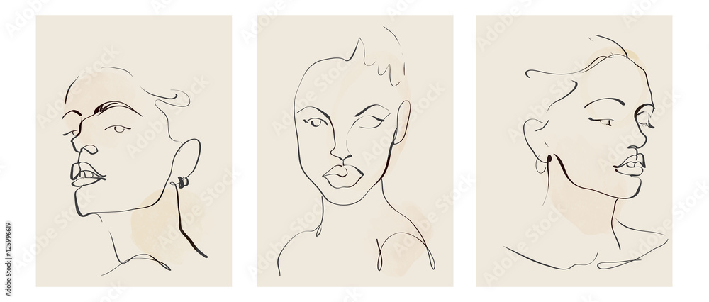 Surreal faces abstract art background vector. Portrait abstract face one line drawing with modern continuous line art and abstract geometric art style. Good for poster, wall art, print, cover design.