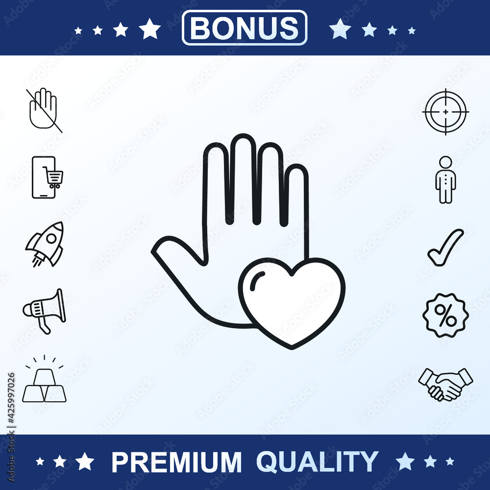 Fototapeta premium Hand heart icon, sign, vector set, outline illustration concept. Extra vector elements for your design.