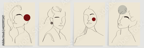 Surreal faces abstract art background vector. Portrait abstract face one line drawing with modern continuous line art and abstract geometric art style. Good for poster, wall art, print, cover design.