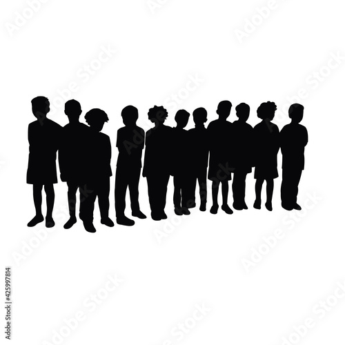 all children together, silhouette vector