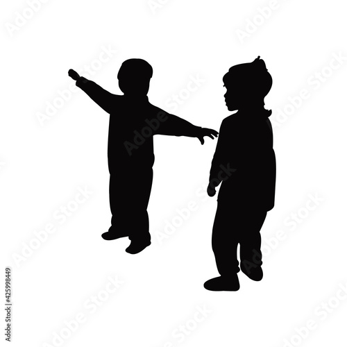 children playing together, silhouette vector