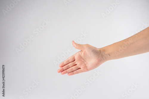 Close up Hand and arm on white background.