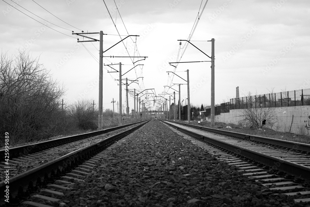 View of a railway in black and white