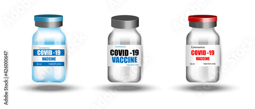 Vaccine vial flat icons.Set of different types of antivirus vaccine bottles,vaccination for for adult and children .Covid-19 coronavirus vaccine concept.2019-ncov immunization treatment.3D vaccine