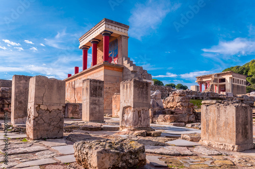 View at the ruins of the famous Minoan palace of Knossos ,the center of the Minoan civilisation and one of the largest archaeological sites in Greece. photo