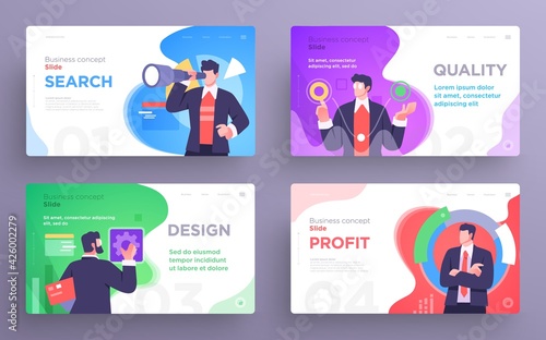 Set of Presentation slide templates or landing page websites design. Business concept illustrations. Modern flat style