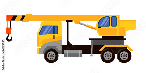 Truck crane side view. Special machinery in cartoon style.