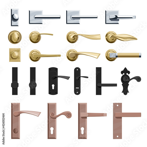 Door knobs icons set in flat style