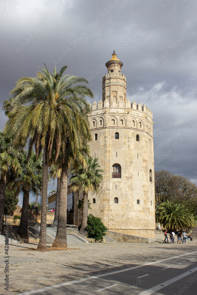 The Golden tower at the Guadalquivir in Seville is one of Seville's iconic landmarks.  It´s a military observation tower built by the Almohads in the 12th century and was part of the Moorish city wall