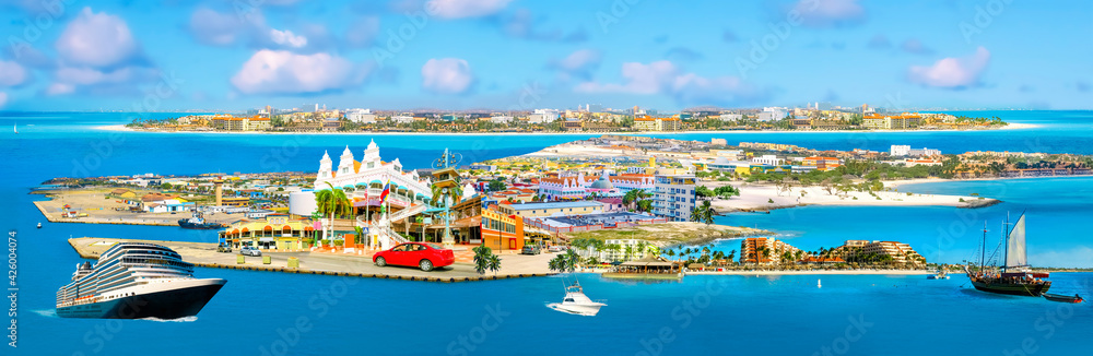 Collage about Aruba - Dutch province Oranjestad - beautiful Caribbean Island.