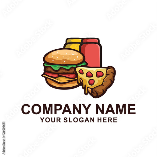 pizza burger drink logo vector