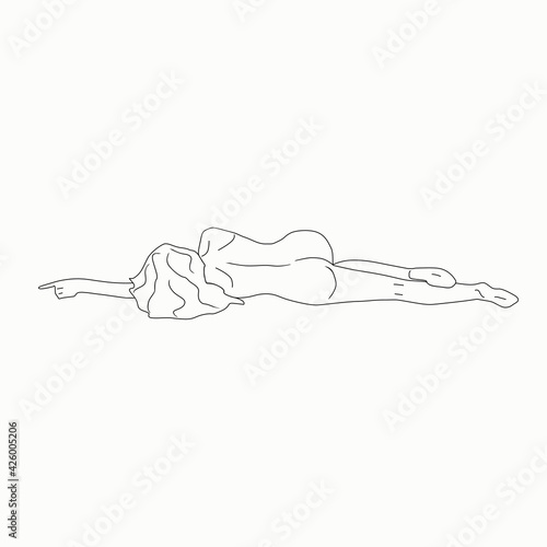 Silhouette of a lying woman. Outline drawing. Vector illustration.