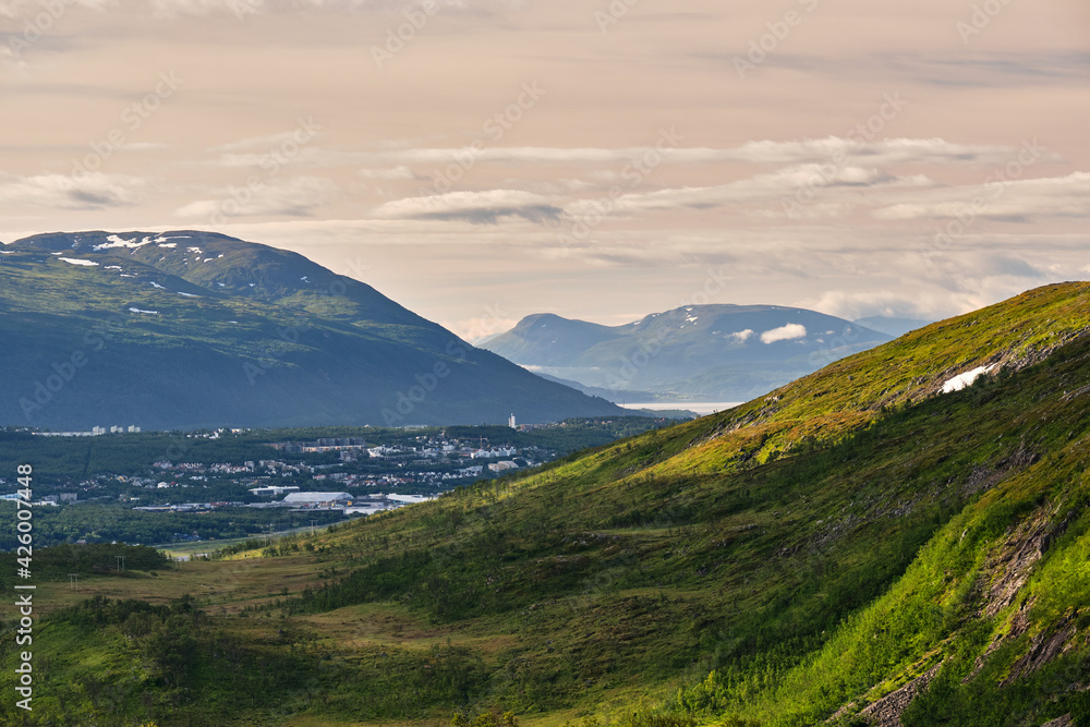 Scenic view of a beautiful sunrise over Tromso