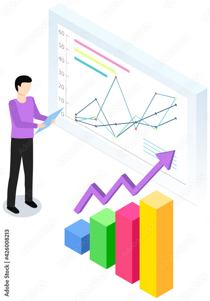Man study complex diagram on background. Indicators shown on statictical poster. Guy works with data Man study complex diagram on background. Indicators shown on statictical poster. Guy works with data