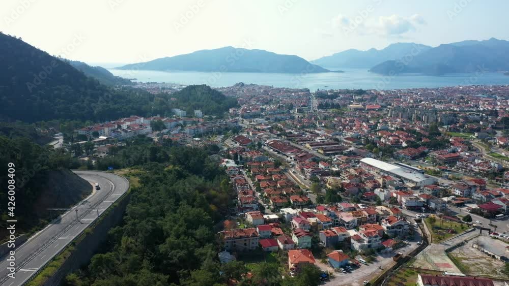 Beautiful aerial view on the Aegean sea in Ichmeler near Marmaris, Turkey. Beautiful aerial view on the Aegean sea in Ichmeler near Marmaris, Turkey.