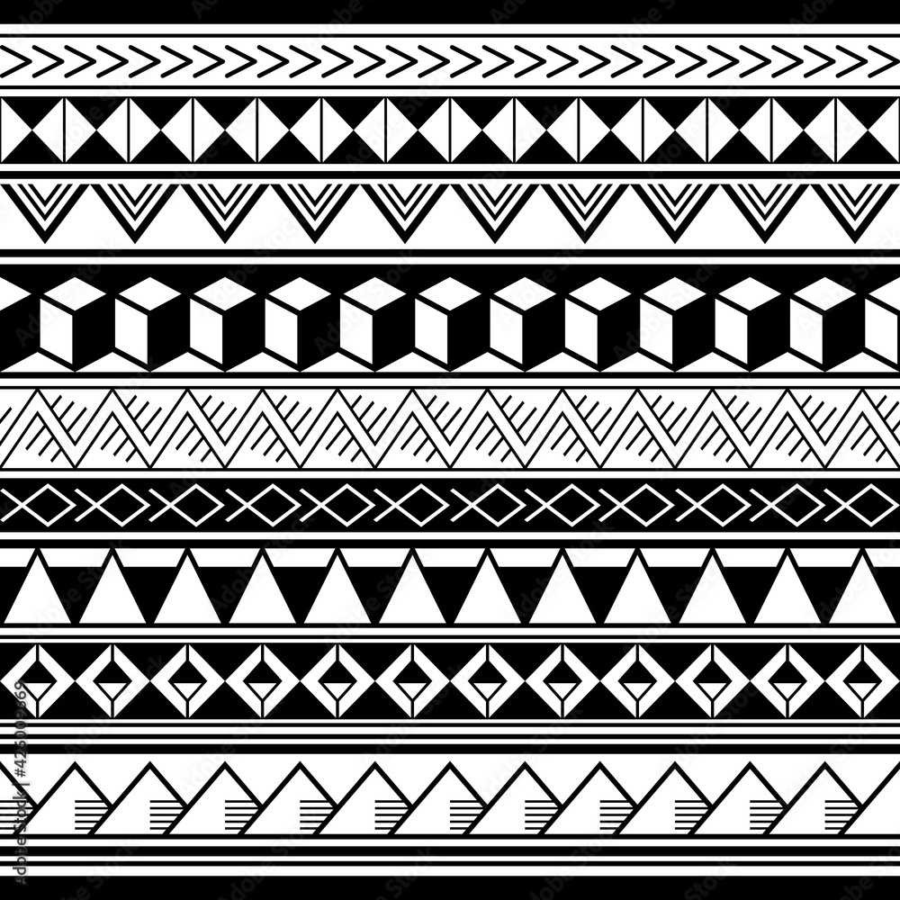 Polynesian ethnic geometric seamless vector pattern, retro Hawaiian tribal repetitive design in black and white
Polynesian ethnic geometric seamless vector pattern, retro Hawaiian tribal repetitive design in black and white