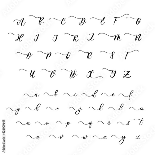 Alphabet letters with flowing line. Calligraphy for Monograms and Logos. Beautiful elegant font.