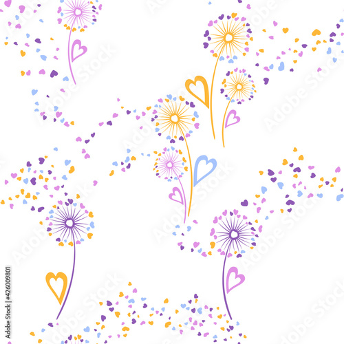 Dandelion flowers unique vector seamless pattern.