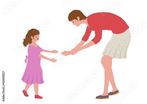 母親と娘のフラットなイラスト