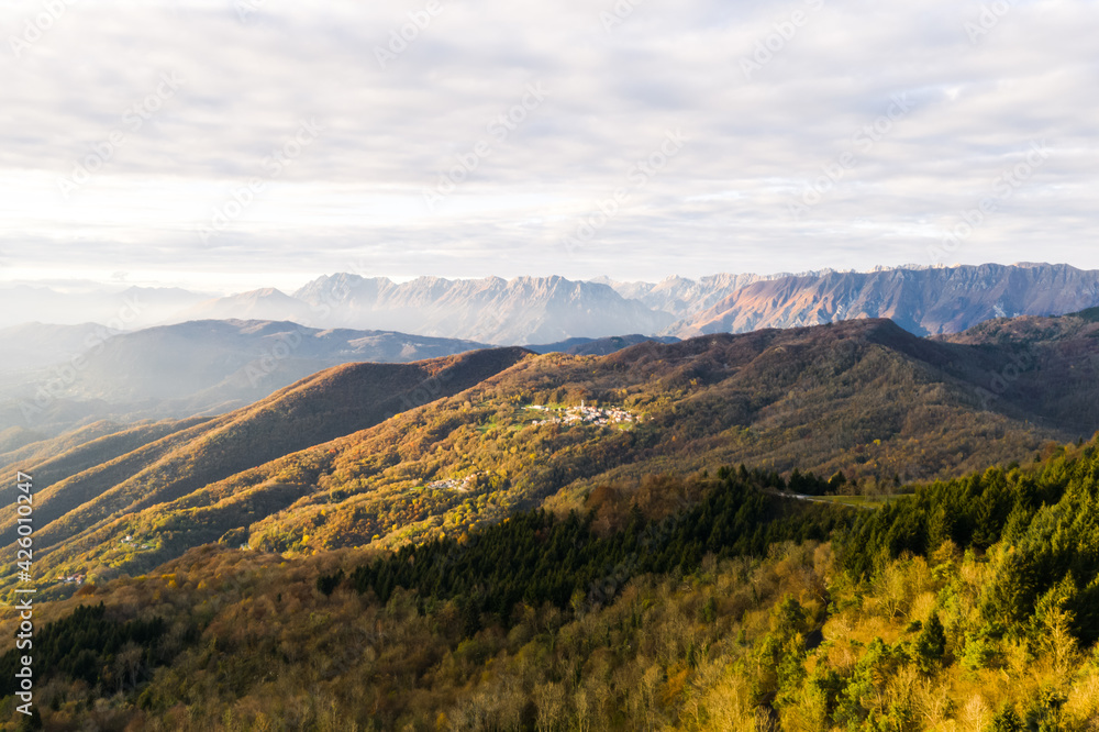Friuli Venezia Giulia drone landscape, Prealpi Giulie mountains, Montemaggiore