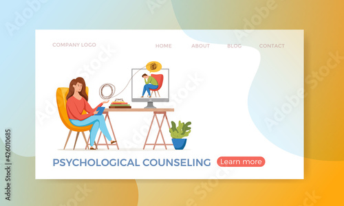 Psychology therapy online counseling vector concept. Cartoon illustration of psychotherapy practice