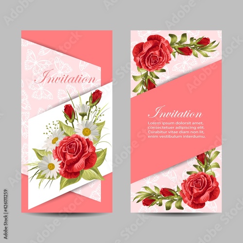 Set of vertical banners with beautiful roses