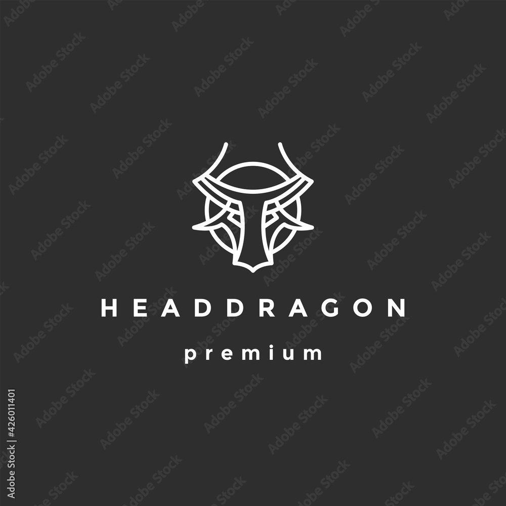Head Dragon logo Line  Vector illustration on black background