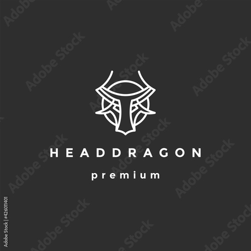 Head Dragon logo Line Vector illustration on black background