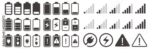 Signal and battery icons. Network signal strength and telephone charge level. 