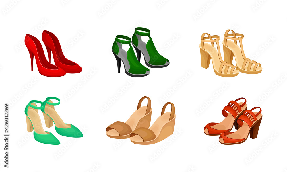 Pairs of Women Shoes with High Heels Vector Set Pairs of Women Shoes with High Heels Vector Set