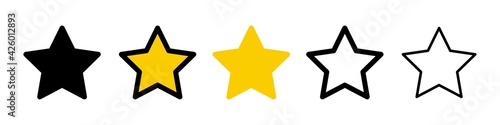 Star icon set in different styles. Rating, rank, award symbol. Vector illustration isolated on white background