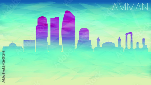 Amman Jordan City Skyline Vector Silhouette. Broken Glass Abstract Geometric Dynamic Textured. Banner Background. Colorful Shape Composition.