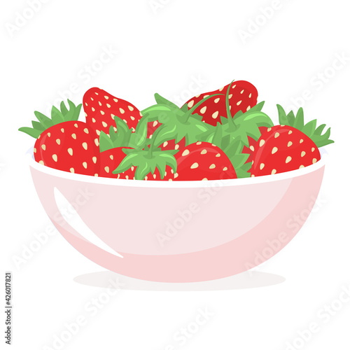 vector illustration of a pink bowl filled with strawberries, isolated on a white background
