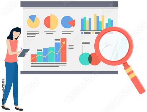 Successful business project presentation, company strategy planning, statistics indicators analysis