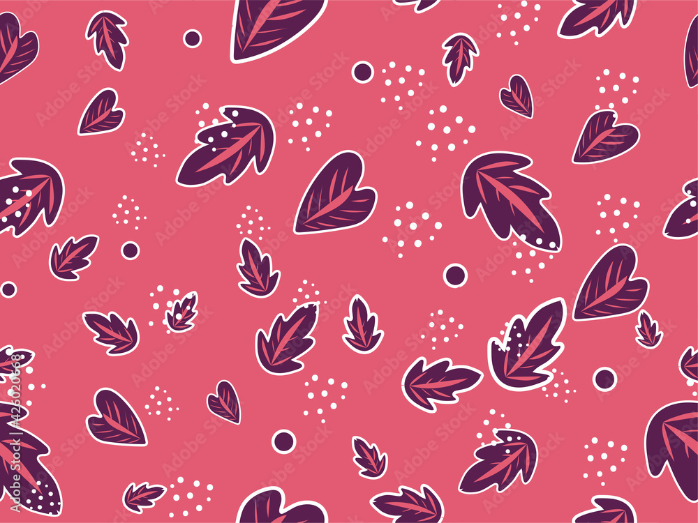 Seamless Leaves Pattern Background In Red And Purple Color. Seamless Leaves Pattern Background In Red And Purple Color.