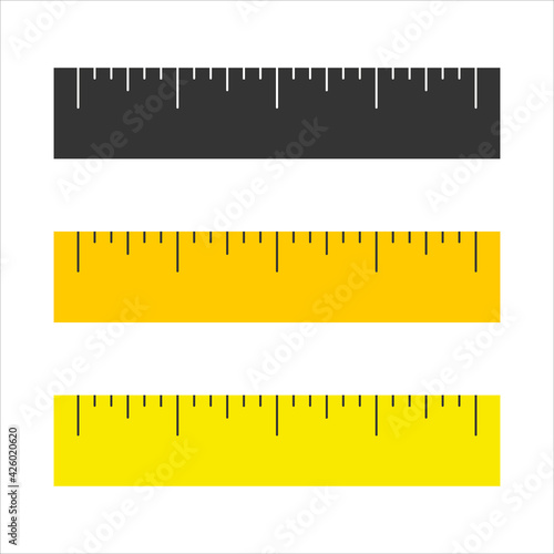 A set of rulers. Measurement scale. Stationery store. A tool for education or construction. Vector illustration