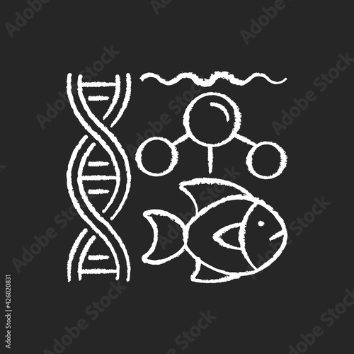 Marine biology chalk white icon on black background. Scientific study of marine life and organisms in sea or ocean. Habitats studied in marine biology. Isolated vector chalkboard illustration
