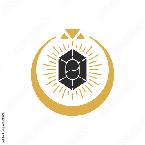 Magic crystal and moon crescent silhouette vector illustration