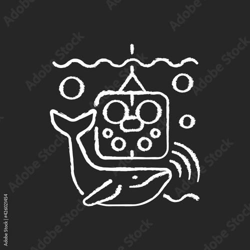 Acoustic recording package chalk white icon on black background. Acoustic surrounding data provided from ocean bottom enviroment and creatures that live there. Isolated vector chalkboard illustration