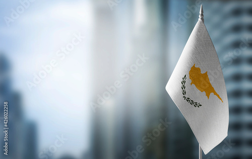 Photography A small flag of Cyprus on the background of a blurred background